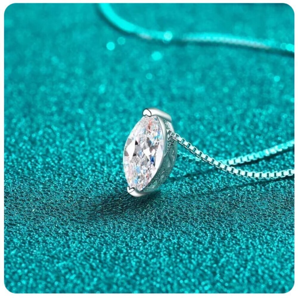 NWT 1CT Marquise Cut Moissanite Diamond Necklace Sterling Silver Certified - Picture 3 of 6